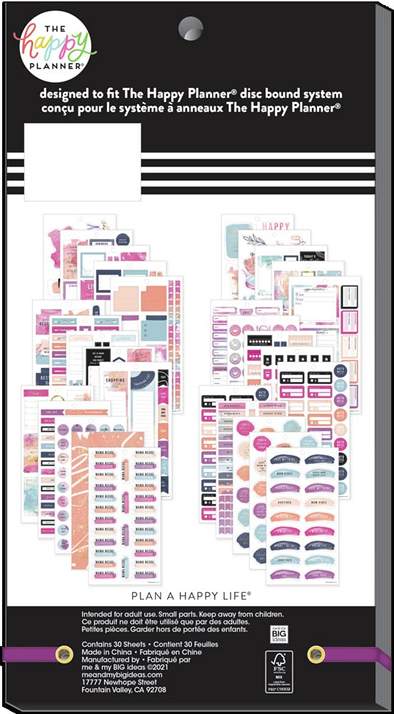 The Happy Planner Sticker Pack for Calendars, Journals and Projects –Multi-Color, Easy Peel – Scrapbook Accessories – Enjoy The Little Things Theme – 30 Sheets, 732 Stickers Total