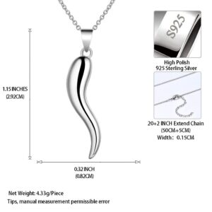 Lucky Italian Horn Pendant Necklace 18K White Gold Over 925 Sterling Silver Cornicello Horn Talisman Necklace Protection Amulet Jewelry for Women Sisters Best Friends Gift FP0061W