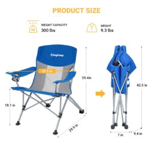 KingCamp Oversized Heavy Duty Outdoor Camp Lightweight Portable Lawn Chair Sturdy Steel Frame Supports 300 lbs with Cup Holder for Sports Fishing Picnic, one Size, Blue&Gray