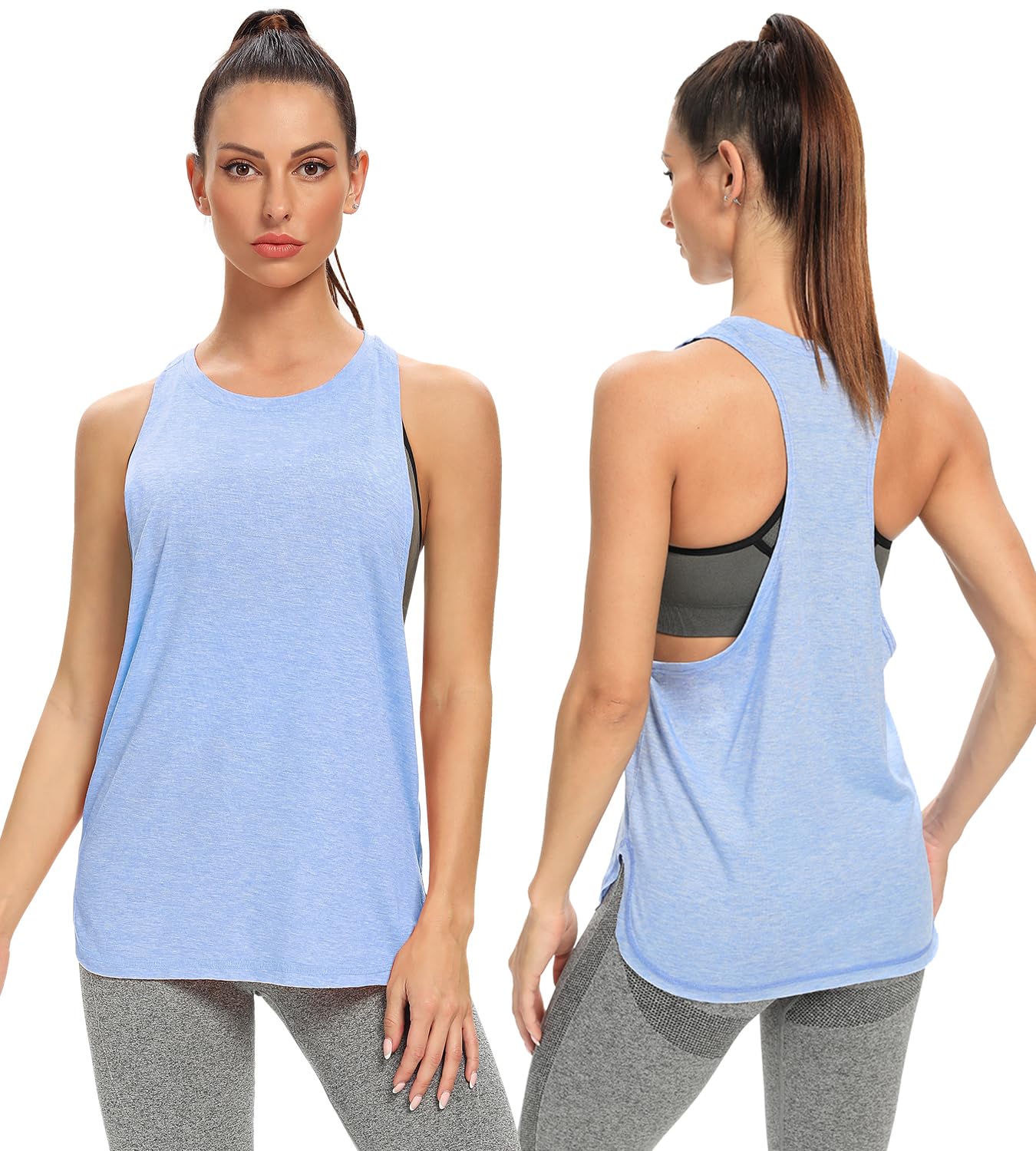 Ullnoy Workout Tank Tops for Women Crewneck Running Muscle Tanks Loose Lightweight Sleeveless Gym Yoga Sport Shirts-5 Pack Black/Light Gray/White/Purple/Blue S