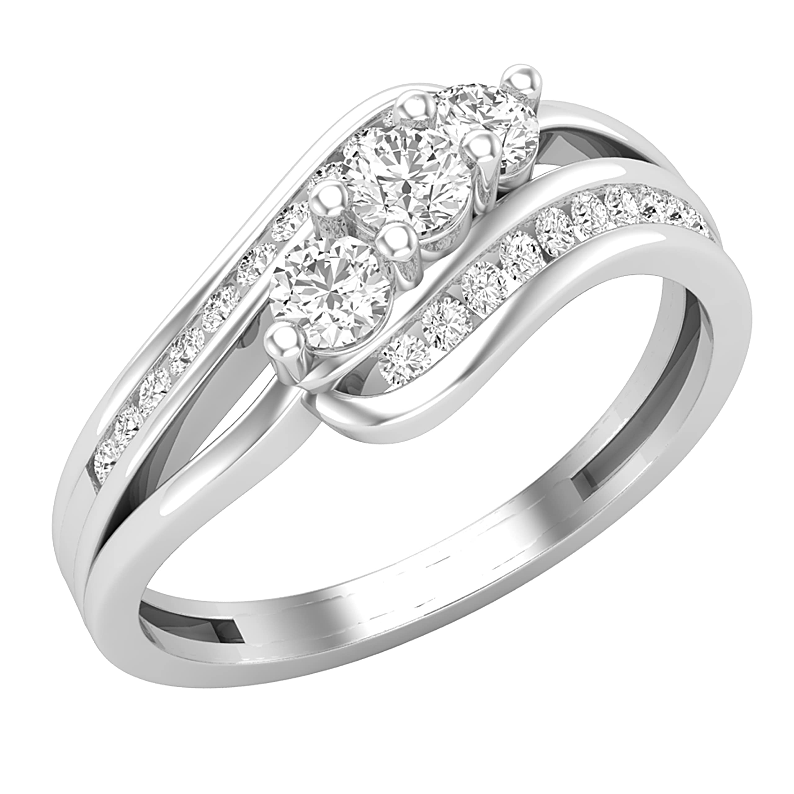 Dazzlingrock Collection 0.50 Carat (ctw) Round White Diamond Split Shank Bypass Twist Swirl Style Three Stone Engagement Ring 1/2 CT | 14K White Gold, Size 6