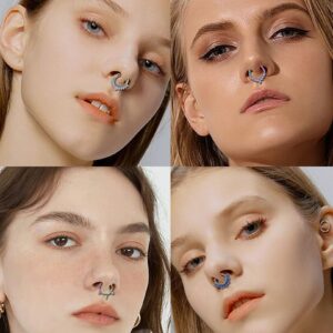 REVOLIA 9Pcs 16G Stainless Steel Septum Rings Clicker Ring Hoop Nose Ring Cartilage Helix Daith Tragus Earring Hinged Piercing C