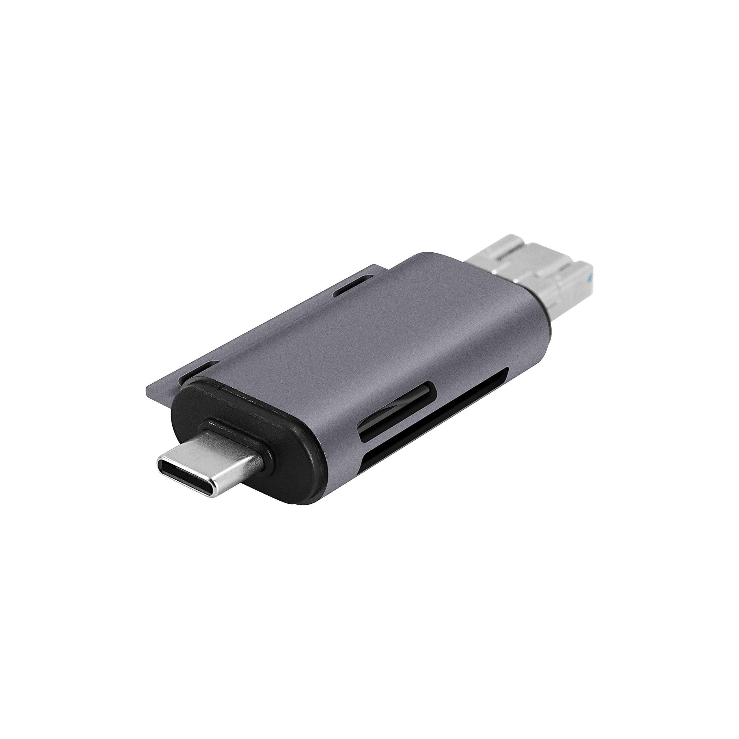 SD Card Reader USB-C,3-in-1 Memory Card Reader with Tri-Connectors, USB 3.0 Card Reader Adapter for SDXC,Micro SDXC,Compatible with Windows,Mac OS,Linux, Android,Silver Gray