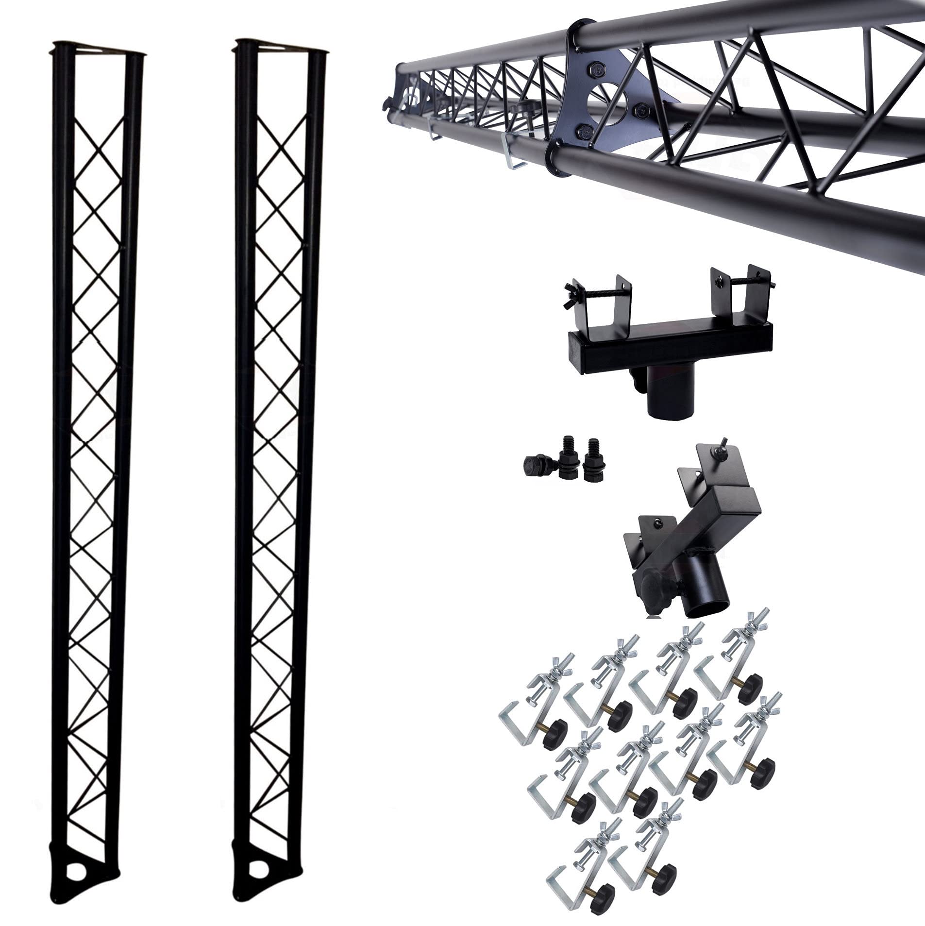 DJ Triangle Truss Extension Lighting System by GRIFFIN | Mounts on your Speaker Stands | Trussing Stage Kit for Smoke Machines & Dance Can Lights | C Clamps Mounting Brackets & Platform Hardware Set