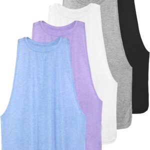 Ullnoy Workout Tank Tops for Women Crewneck Running Muscle Tanks Loose Lightweight Sleeveless Gym Yoga Sport Shirts-5 Pack Black/Light Gray/White/Purple/Blue S