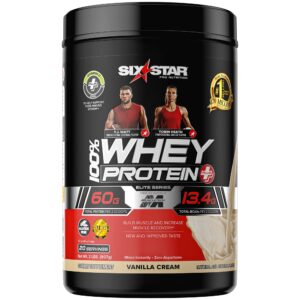 six star whey protein powder + immune support whey protein plus | whey protein isolate & peptides + muscle builder | lean protein powder for muscle gain & recovery | vanilla, 2 lbs