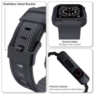 OROBAY Compatible with Apple Watch Band 45mm/44mm/42mm-Series 3/2/1 with Case, Shockproof Rugged Band Strap for iWatch SE2 SE Series 9/8/7/6/5/4/3/2/1 with Bumper Case Cover Men Women, Dark Gray