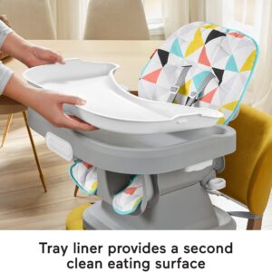 Fisher-Price SpaceSaver Simple Clean High Chair Baby to Toddler Portable Dining Seat with Removable Tray Liner, Windmill