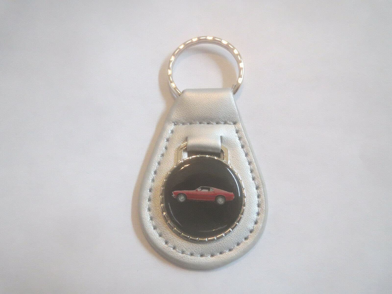 1969 MACH 1 RED CAR LOGO LEATHER KEYCHAIN - SILVER