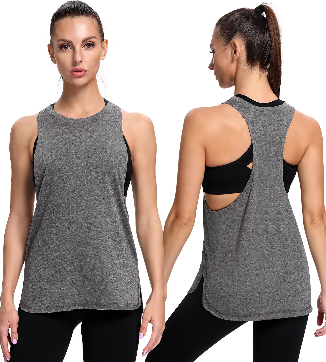 Ullnoy Workout Tank Tops for Women Crewneck Running Muscle Tanks Loose Lightweight Sleeveless Gym Yoga Sport Shirts-5 Pack Black/Light Gray/White/Purple/Blue S