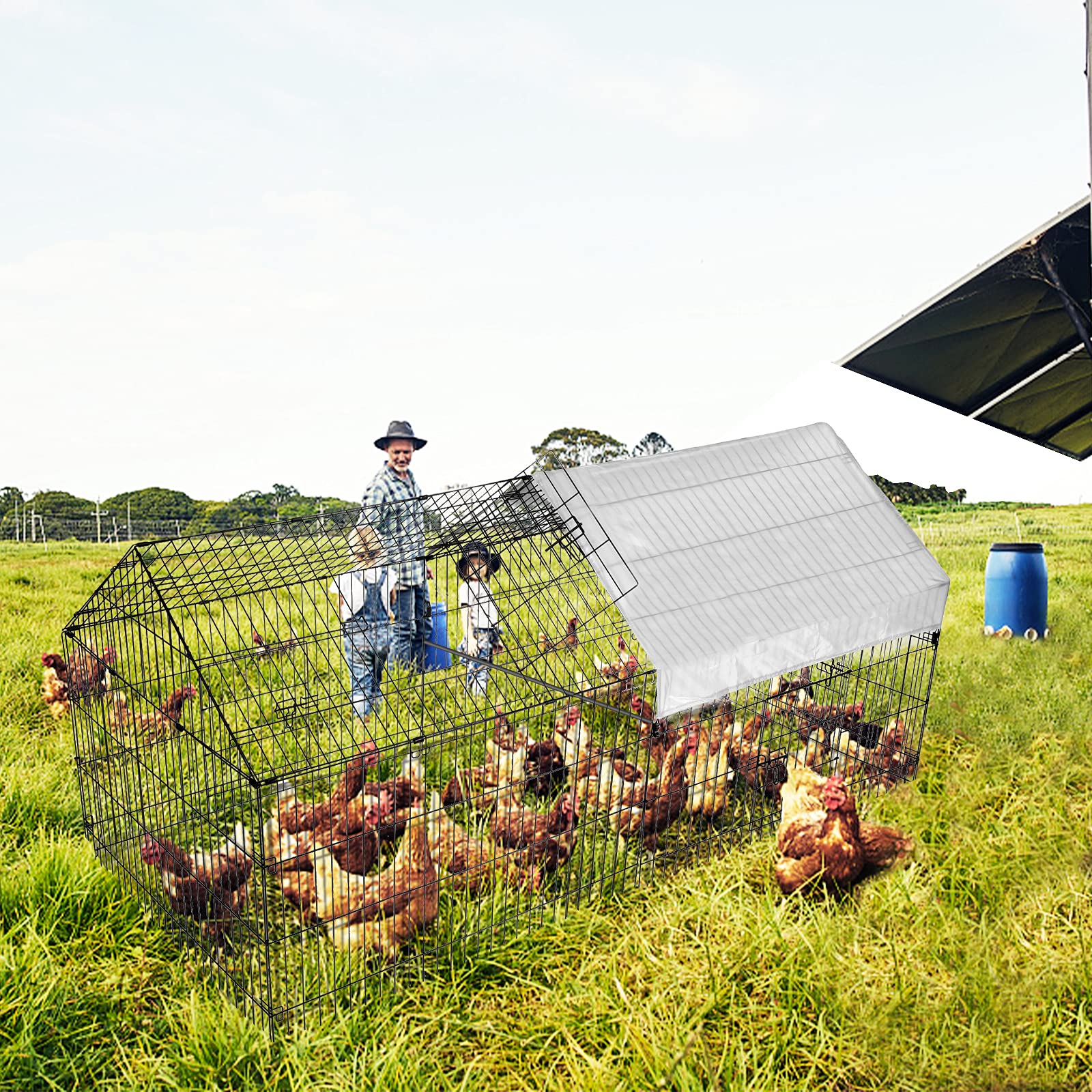 Chicken Coop Run Cage Upgrade 86.6"×40"×38" Metal Chicken Fence Pen Pet Playpen Enclosures with Protection Cover&Ground Nail,Cage Indoor Outdoor Yard for Small Animals Cat Hen Duck Rabbit