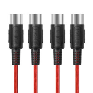 FORE 3.3 Feet 2-Pack Male to Male 5-Pin DIN MIDI Cable Compatible with MIDI Keyboard/Synthesizer/Guitar Multi Effects/Audio Interface/Audio Mixer/Auido Amplifier/External Sound Card/Red