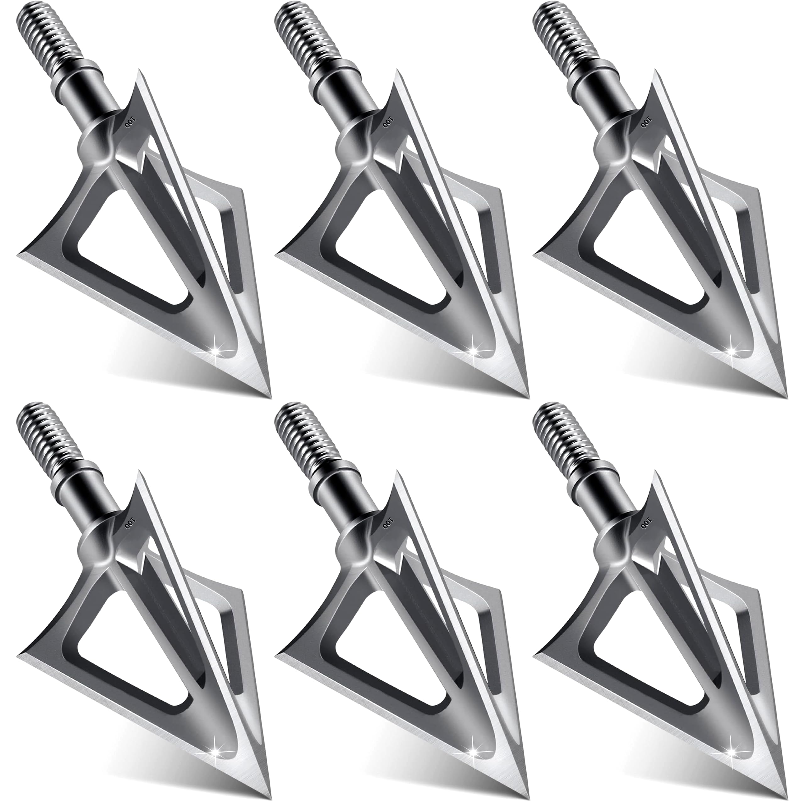 YIXINHONG 6-Pack Stainless Steel Fixed Blade Broadheads 100 Grain 1-1/8" Cut Premium Solid Arrow Tip for Archery Hunting for Crossbow and Compound Bow