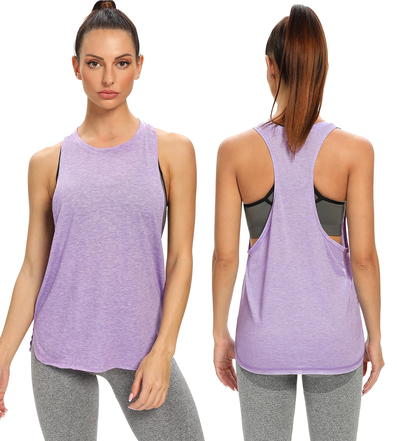 Ullnoy Workout Tank Tops for Women Crewneck Running Muscle Tanks Loose Lightweight Sleeveless Gym Yoga Sport Shirts-5 Pack Black/Light Gray/White/Purple/Blue S