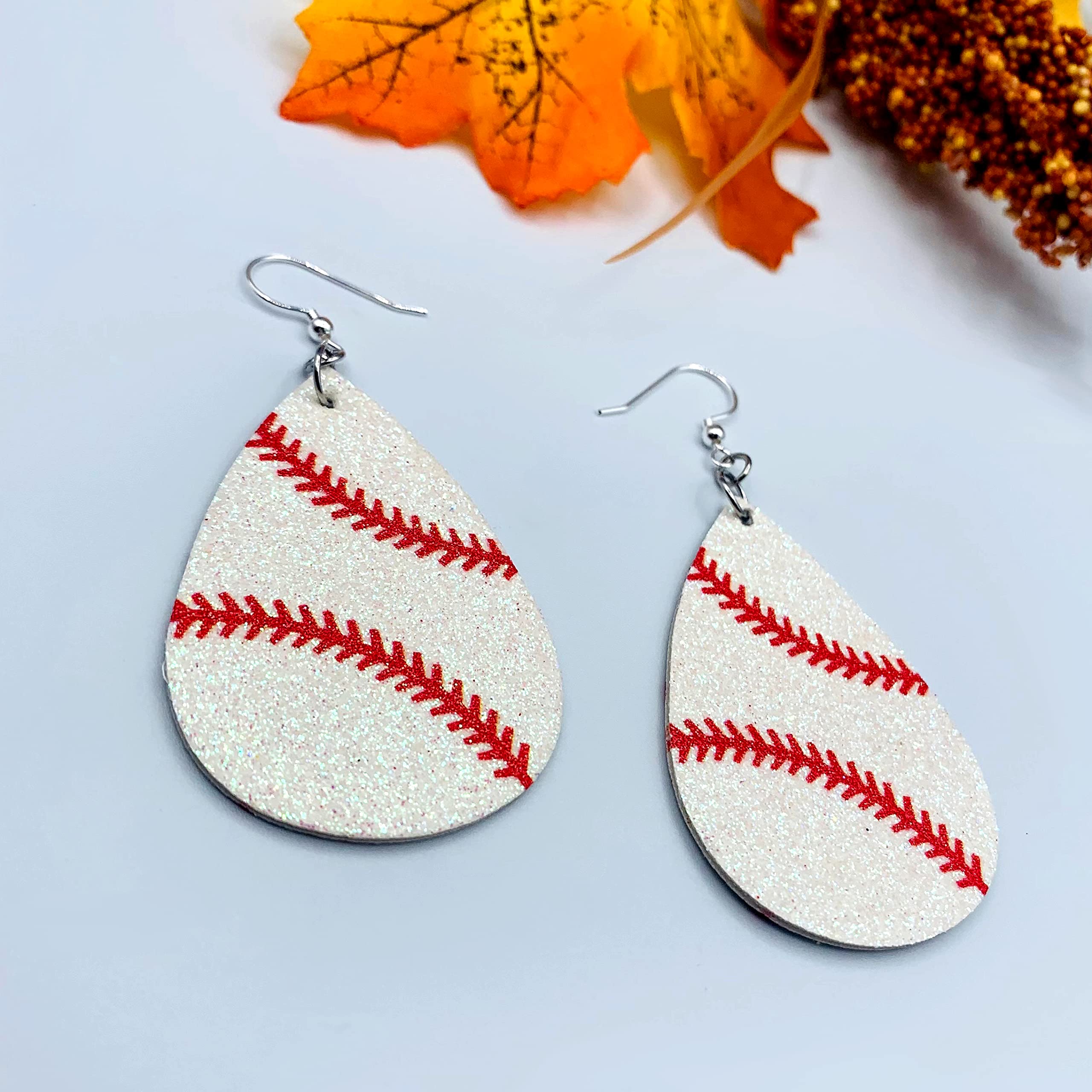 Baseball Earrings for Women - Baseball Jewelry - Baseball Mom Accessories - Baseball Stuff (Snowy White)