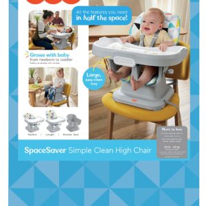 Fisher-Price SpaceSaver Simple Clean High Chair Baby to Toddler Portable Dining Seat with Removable Tray Liner, Windmill