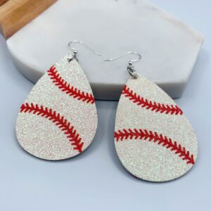 Baseball Earrings for Women - Baseball Jewelry - Baseball Mom Accessories - Baseball Stuff (Snowy White)