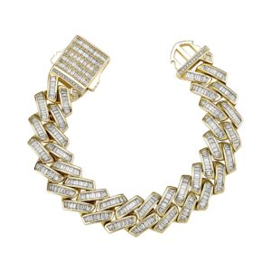 TOPGRILLZ 12mm/18mm Baguette Diamond Miami Cuban Link Bracelet for Men Women 6 Times 14K Gold Plated Solid CZ Jewelry Double Spring Clasp Gifts (18mm Gold, 8)