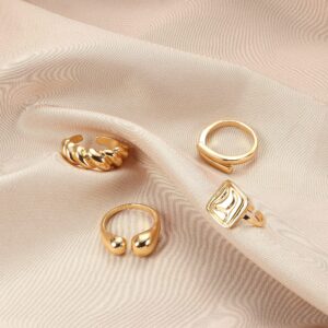 HAIAISO 16Pcs Gold Chunky Dome Ring Set for Women 18K Gold Plated Stackable Open Link Ring Trendy Braided Twisted Geometric Heart Signet Ring Adjustable Band Ring Minimalist Statement Over 3 Years Old