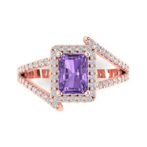 Clara Pucci 2.10ct Emerald Cut Solitaire Halo Criss Cross Created Alexandrite Anniversary Bridal Engagement Ring 14k Rose Gold 10.25