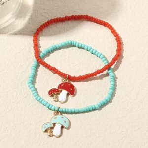 Bohemian Colorful Rice Bead Crystal Elastic Bracelet Cute Funny Mushroom Avocado Fruit Pendant Bracelet Summer Beach Jewelry for Women-D mushroom