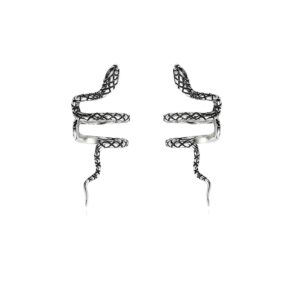 reffeer solid 925 sterling silver snake cuff earrings wraps for women snake crawler cuff earrings no piercing (a-black gold)