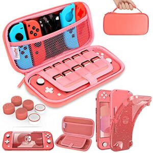 heystop case compatible for nintendo switch lite, protective cover for switch lite, screen protector case compatible for switch lite with thumb grip -pink, pink, protective storage bag, pink, fashion.