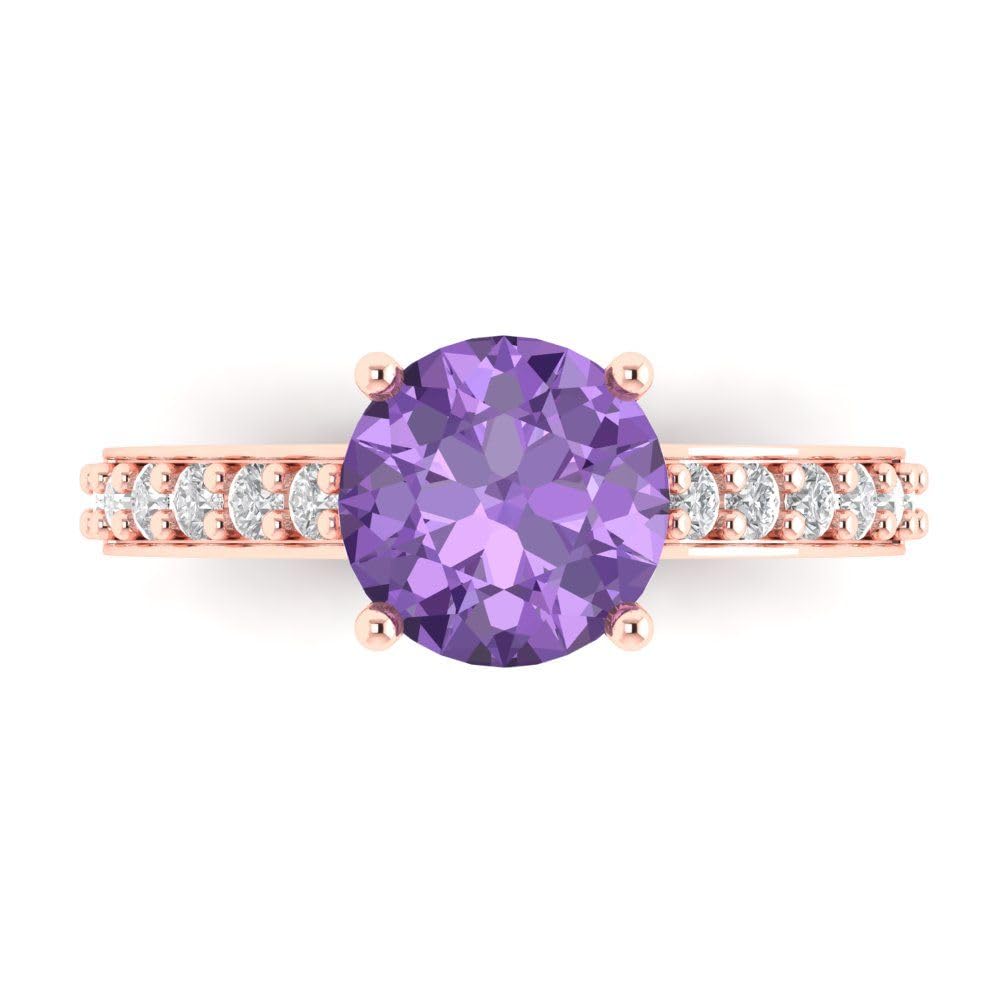 Clara Pucci 2.25 ct Round Cut Solitaire with accent VVS1 Alexandrite Designer Anniversary Bridal Engagement Ring 14k Rose Gold 8