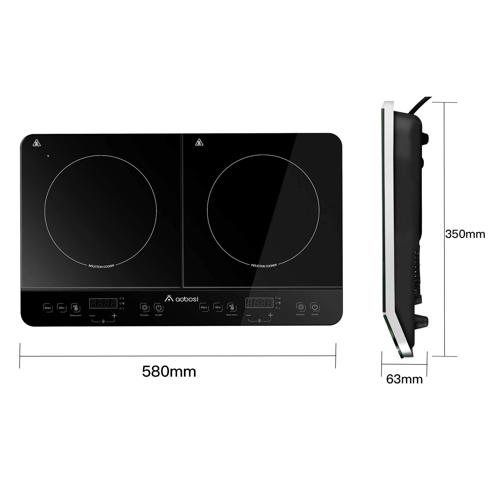 Aobosi Double Induction Cooktop Burner with 240 Mins Timer, 1800w 2 Induction Burner with 10 Temperature 9 Power Settings, Portable Induction Cooktop with Touch Sensor Control & Child Safety Lock