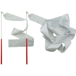 FAZHBARY 2 Pack Silvery Rhythmic Gymnastics Wands Praise Dancing Streamers for Kids Baton Twirling Talent Shows Artistic Dancing