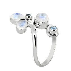 YoTreasure Moonstone & Blue Topaz Chunky Ring in .925 Sterling Silver