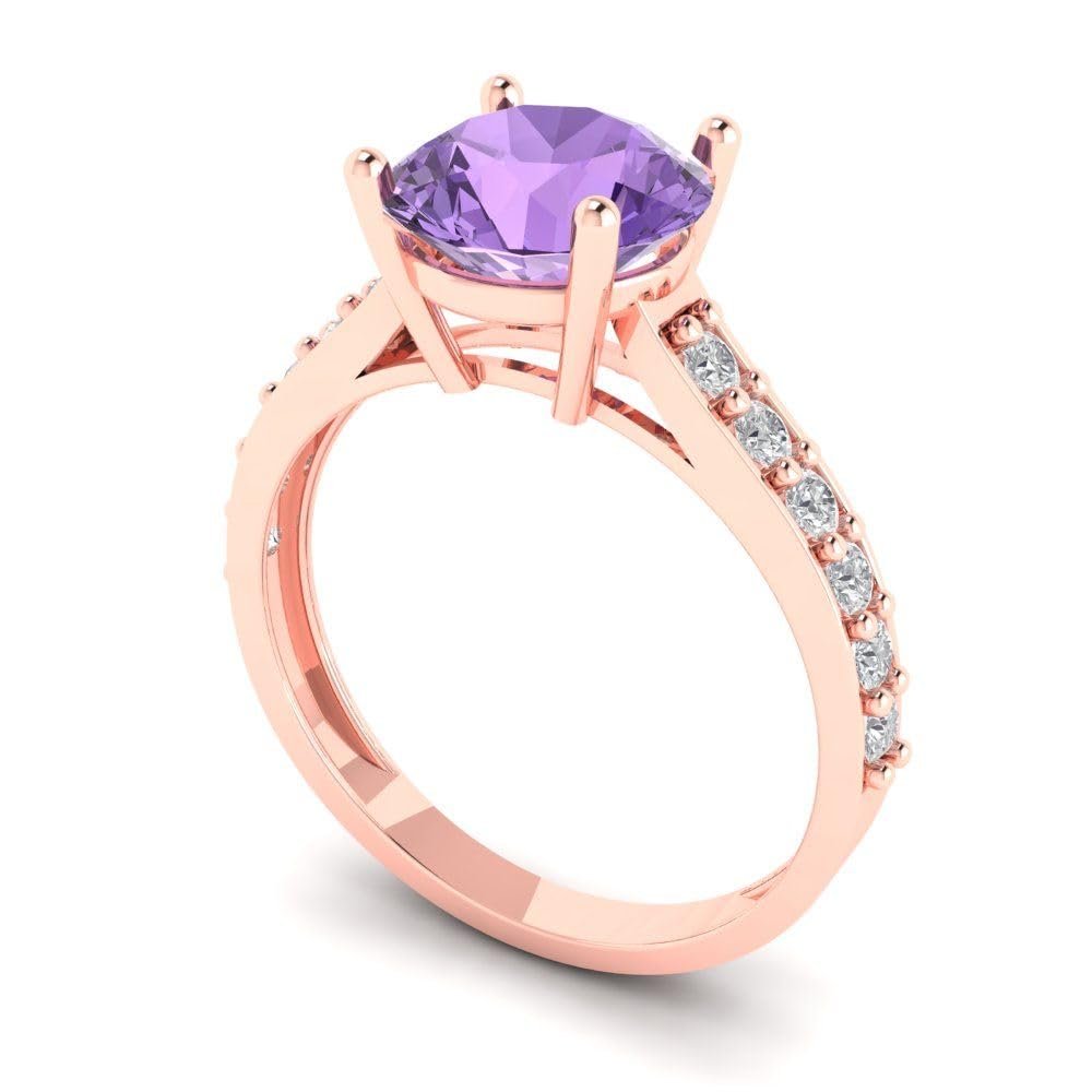 Clara Pucci 2.25 ct Round Cut Solitaire with accent VVS1 Alexandrite Designer Anniversary Bridal Engagement Ring 14k Rose Gold 8