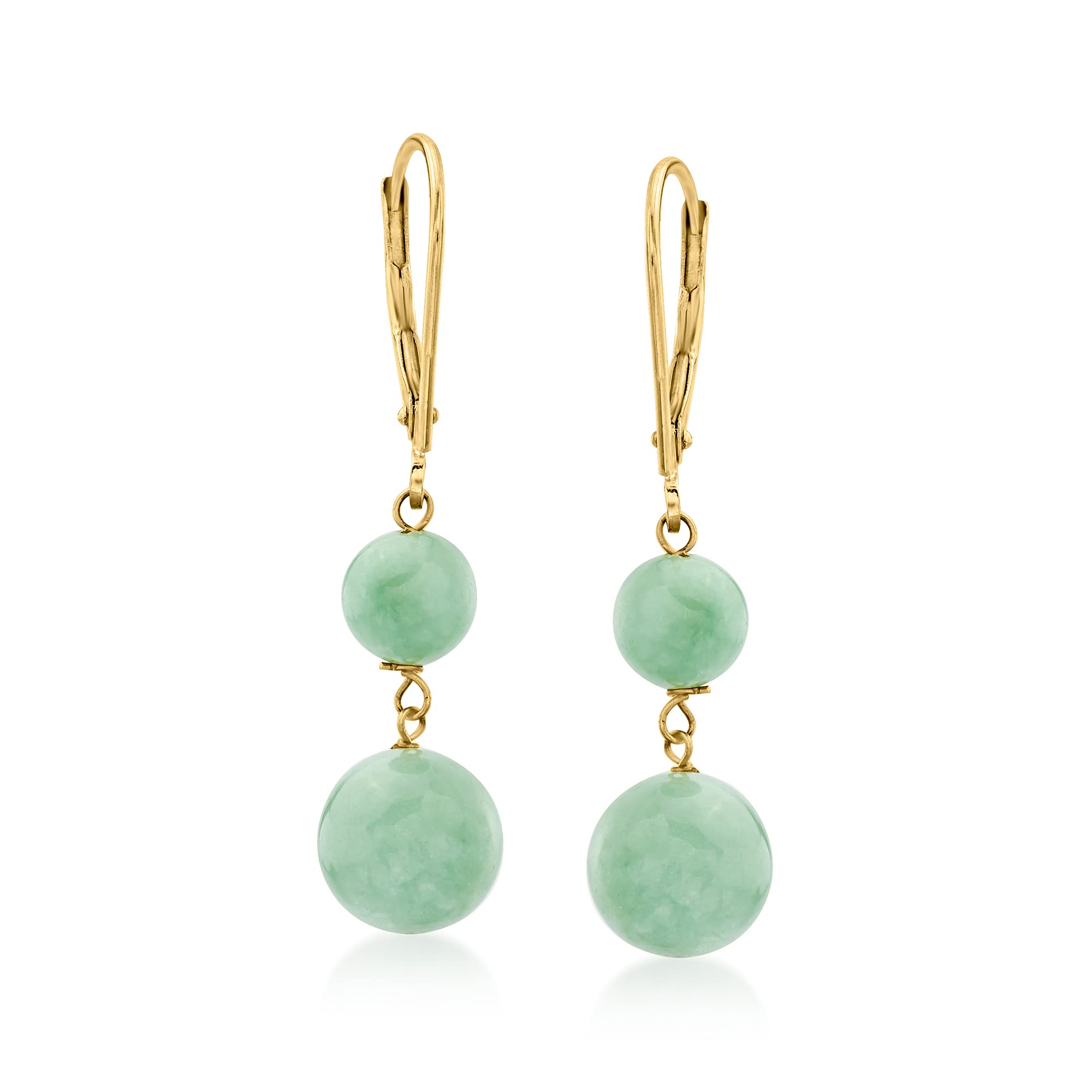 Ross-Simons Jade Double-Bead Drop Earrings in 14kt Yellow Gold