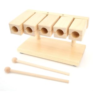 Wood Percussion Block Maple Percussion Rhythm Clapper 5 Tones with Hammer for Temples Yoga Preschool Education Venues