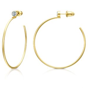 gacimy medium gold hoop earrings for women 14k real gold plated, 925 sterling silver post cz earrings for women, 40mm gold medium hoops hypoallergenic earrings