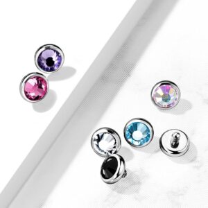 Pierced Owl 14GA G23 Implant Grade Titanium Bezel Set CZ Crystal Internally Threaded Dermal Anchor Top (Aurora Borealis)