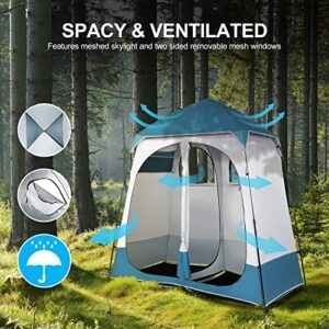 VINGLI 2 Room Shower Tent, 7.5 FT Instant Pop Up Shelter with Carrying Bag, Privacy Changing Room Tent,Perfect for Portable Toilet, Camping, Dressing, Outdoor Indoor, Easy Set Up (Blue)