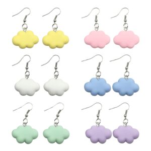 Just Follow 6 Pairs Simple Handmade Lovely White Blue Pink Resin Clouds Dangle Earrings Set Weather Jewelry for Women (Clouds Earrings- 6 Pairs)