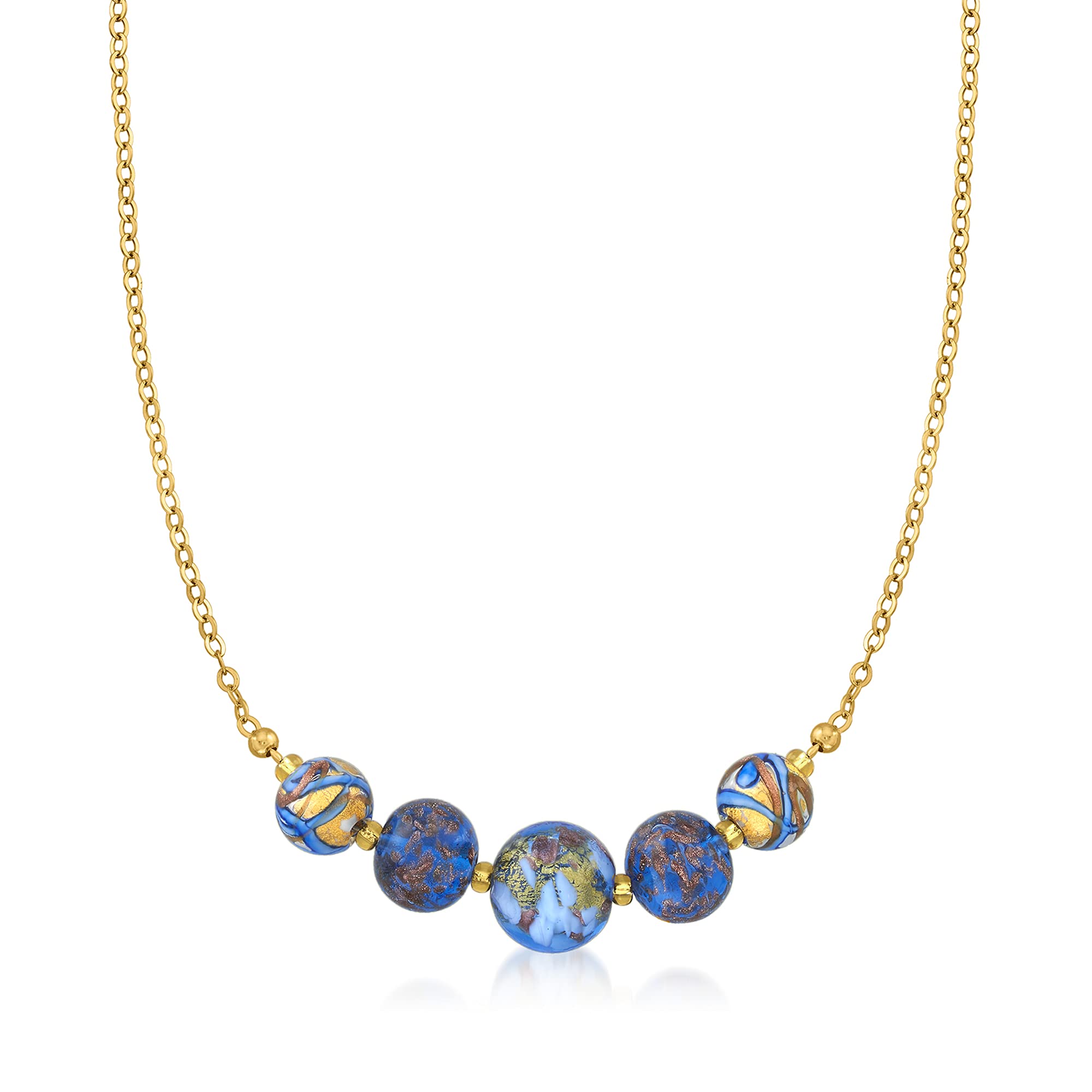 Ross-Simons Italian Multicolored Murano Glass Bead Necklace in 18kt Yellow Gold Over Sterling. 18 inches