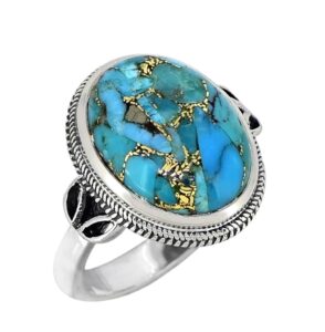 yotreasure blue copper turquoise chunky ring 925 sterling silver