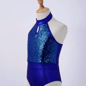 VernLan Kids Girls Sequins Sparkly Leotard Turtle Neck Ballet Dance Gym Bodysuit Jumpsuit Performance Costumes Royal Blue 8 Years