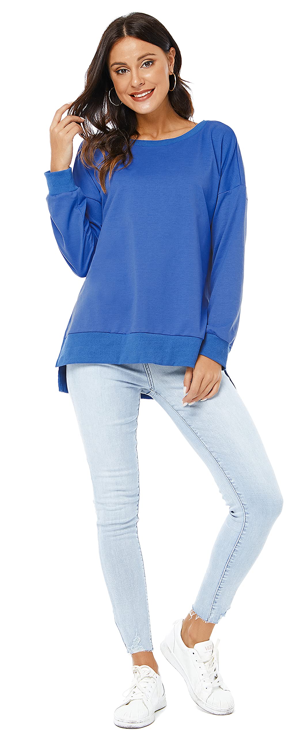 VIISHOW Women’s Sporty Sweatshirt Crew Neck Long Sleeves Pullover Ribbed Cuffs Hems Pullover Tops,Royal Blue,2X-Large