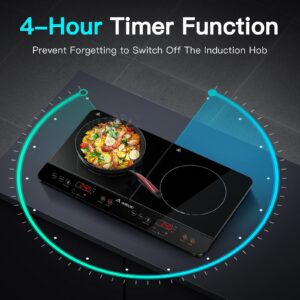 Aobosi Double Induction Cooktop Burner with 240 Mins Timer, 1800w 2 Induction Burner with 10 Temperature 9 Power Settings, Portable Induction Cooktop with Touch Sensor Control & Child Safety Lock