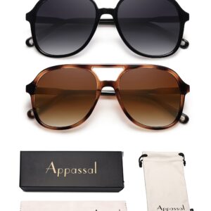 Appassal Retro Polarized Aviator Sunglasses Womens Men Vintage Double Bridge Square Sun Glasses AP3606, Black/Grey & Tortoise/Brown