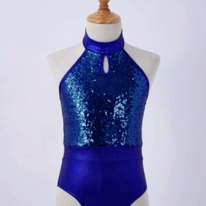 VernLan Kids Girls Sequins Sparkly Leotard Turtle Neck Ballet Dance Gym Bodysuit Jumpsuit Performance Costumes Royal Blue 8 Years