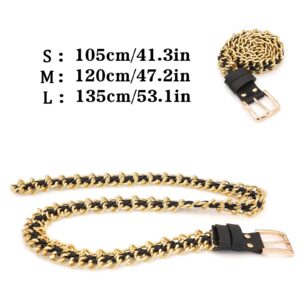 YeeHeen Leather Chain Belts Womens Metal Waist Belts Adjustable Waist Chain for Dress Plus Size 135CM Gold