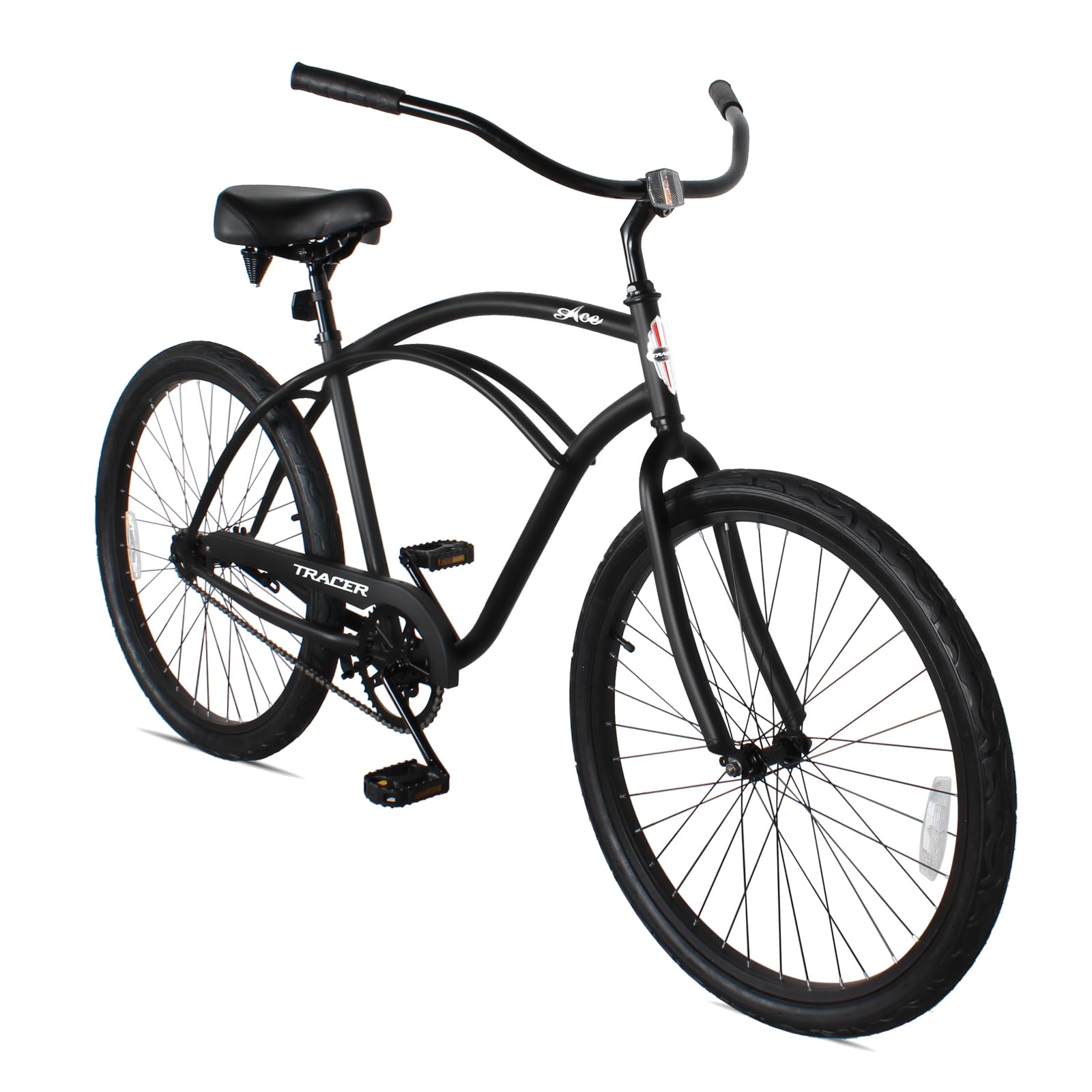 Tracer ACE 26" Beach Cruiser Bike Adult, 26 Inch Wheels, Steel Step Over or Step Through Steel Frame, Coaster Brake, Hybrid Bike, 1 Speed, Complete Cruiser, Matte Black(Male, M)