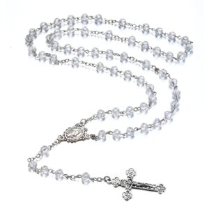 catholic rosary clear crystal beads rosary necklace with miraculous medal cross crucifix rosaries communion rosary for women