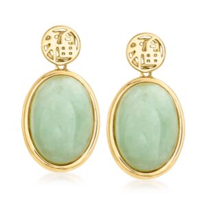 Ross-Simons Jade "Good Fortune" Drop Earrings in 18kt Gold Over Sterling