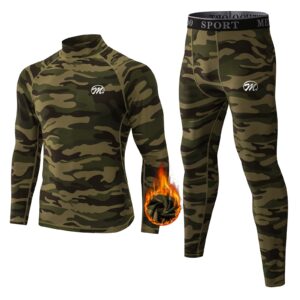 meethoo men's compression base layers long johns winter gear with fleece lined for skiing, camo, xx-large